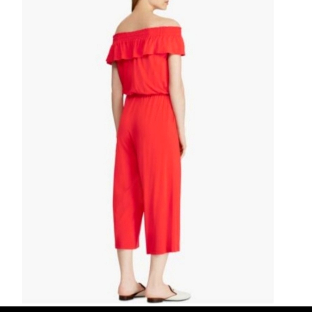 Polo Ralph Lauren Off The Shoulder Red Cropped Jumpsuit Medium Rare - Picture 7 of 10